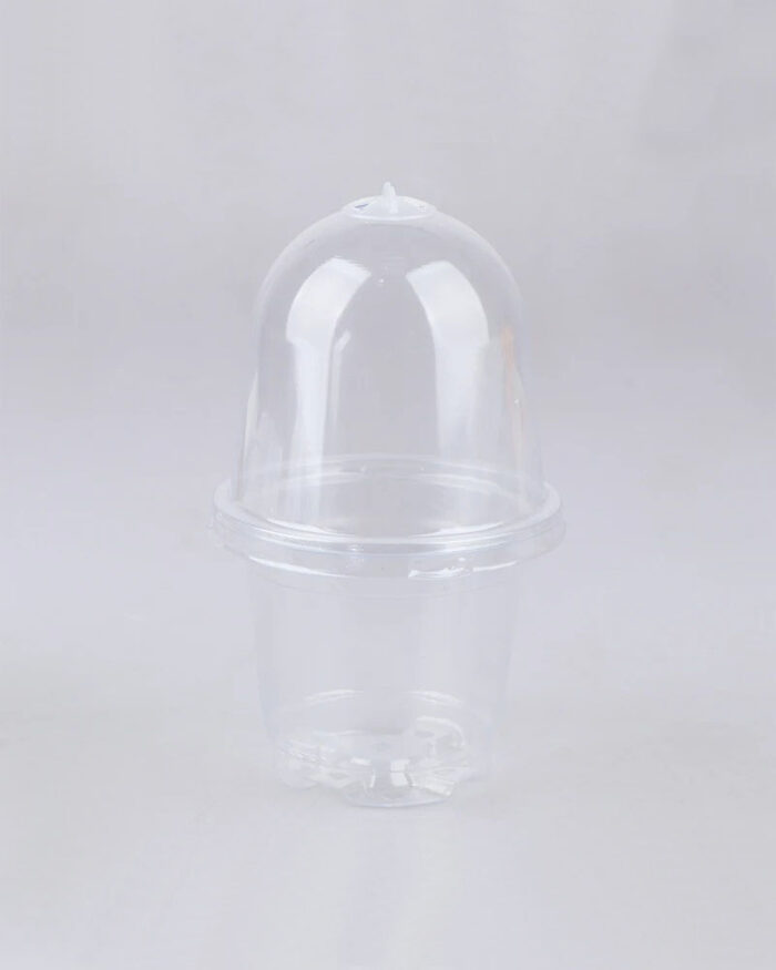 Round transparent pot with humidity dome, diameter 9 cm